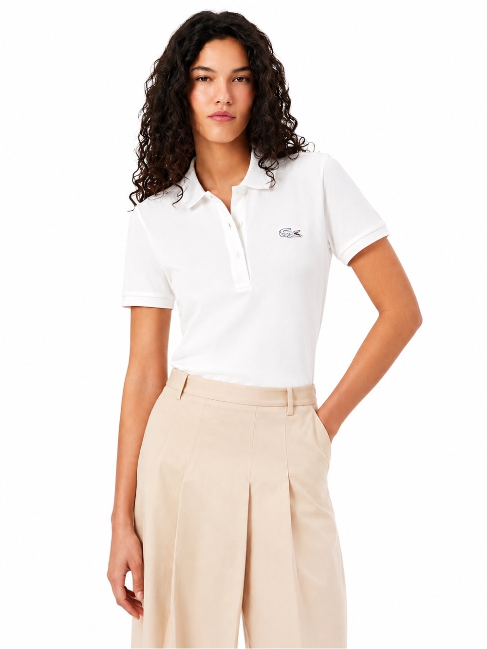 Lacoste White Slim Fit Stretch Polo | Size 40 / L